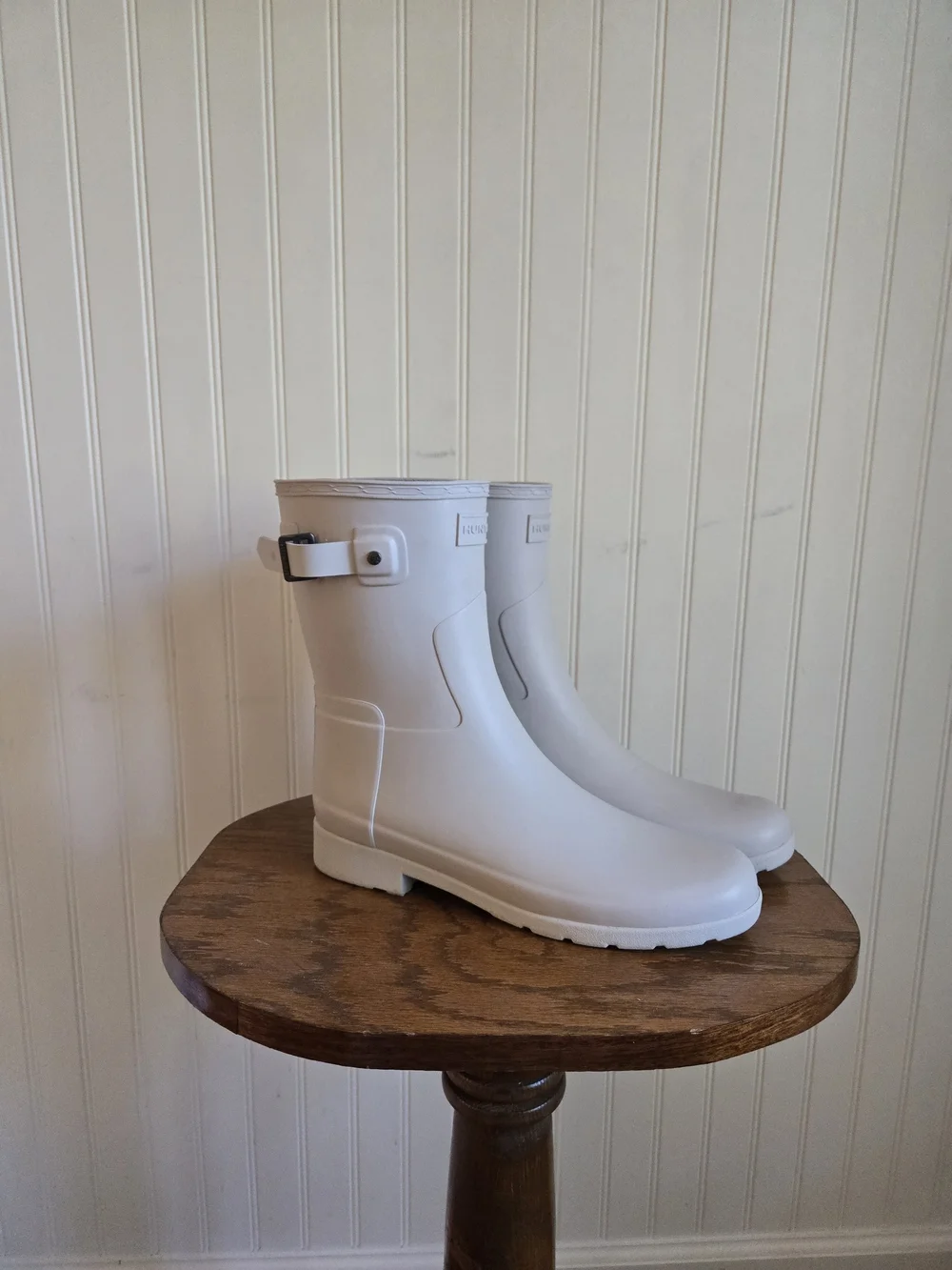 Hunter Grey Short Rain Boots with Side Buckle